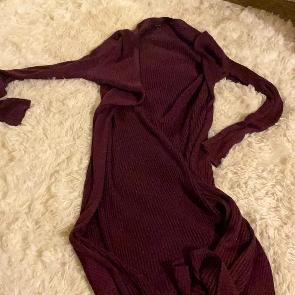 Long burgundy cardigan from Kohl’s.
